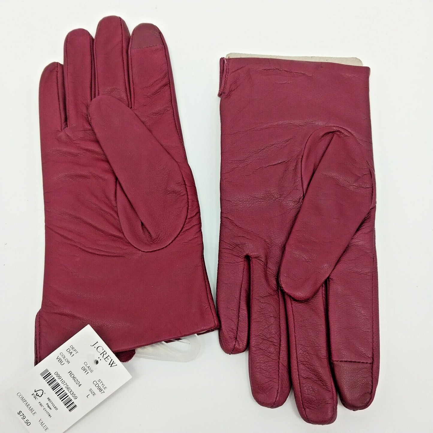 Maroon Leather Driving Gloves J Crew Red Ladies Lined New Winter Size Large