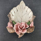 Capodimonte Large Rose Flower with Leaf Candy Dish Vintage Made in Italy 9" Long