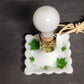 Milk Glass Hurricane Lamp Square Footed Hand Painted Green Floral Scalloped Base