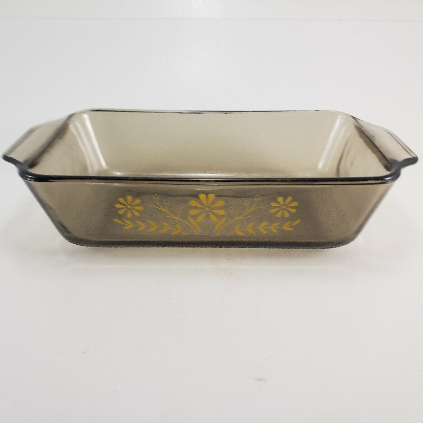 Jeannette Glasbake Loaf Pan Amber Yellow Daisy Pattern Textured Bottom 9" x 5½"