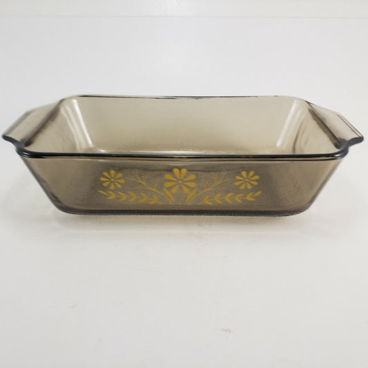 Jeannette Glasbake Loaf Pan Amber Yellow Daisy Pattern Textured Bottom 9" x 5½"