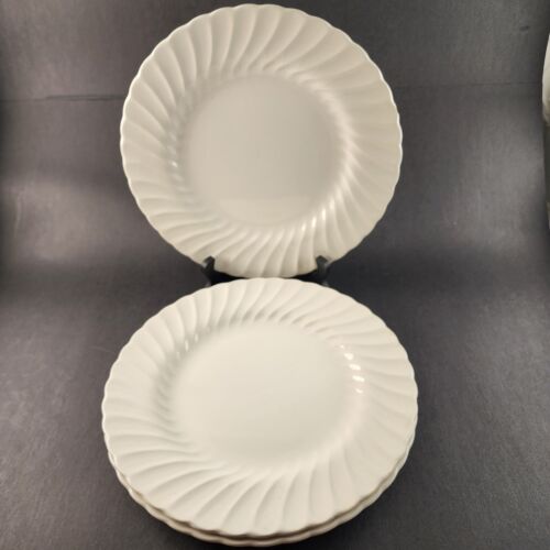 3 Sheffield Bone White Dinner Plates Swirl Design Porcelain China 10.25” USA