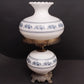 White Blue Floral Milk Glass Hurricane Lamp 22.5" 3-Way Light & Night Light Vtg