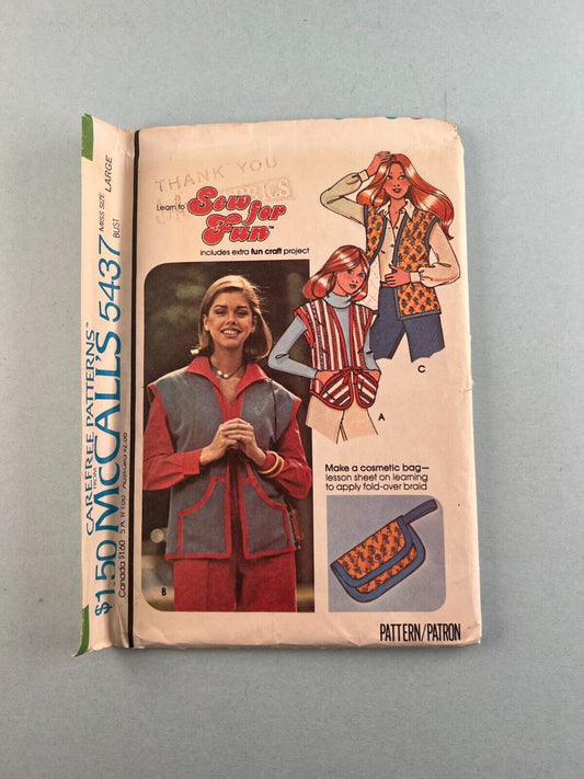 McCall's Carefree 5437 Vintage Sewing Pattern '77 Misses Set of Vests Size Large