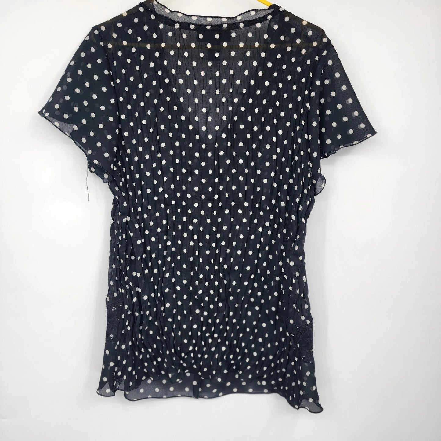 Style & Co Tunic Top Women 14 Black White Polka Dot Long Sleeve Blouse Polyester