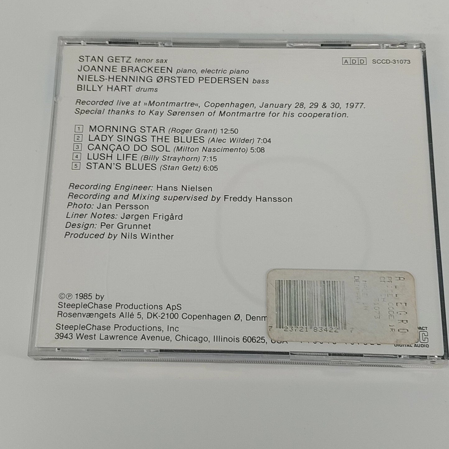 Stan Getz Live At Montmartre Vol. 1 CD 1985 Jazz SteepleChase Live Recording