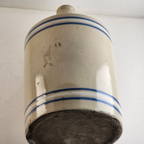 Beige White and Blue Whiskey Crock Jug Unbranded 11½" Tall Vintage