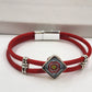 Red Cord Bracelet w/ Silver Tone Mosaic Slide Charm Boho Jewelry Magnetic Clasp