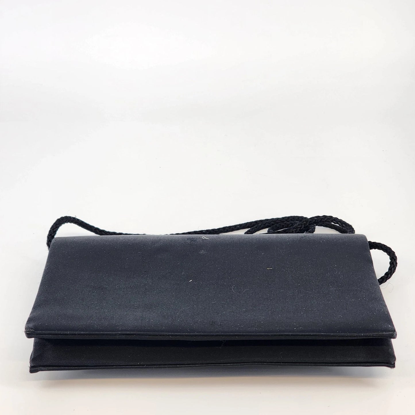 Nina Ricci Paris Black Evening Bag Rhinestone Flower Braided Strap Purse Unused