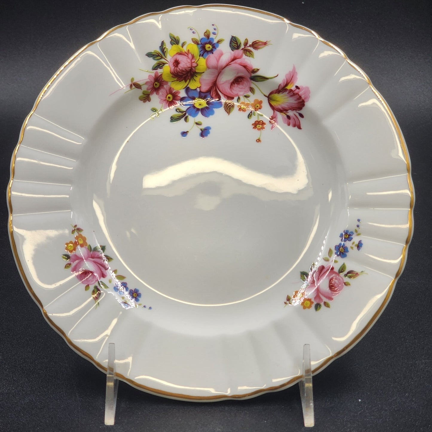 Royal Grafton Fine Bone China Rose Floral w Gold Edge Tea Cup Saucer Salad Plate