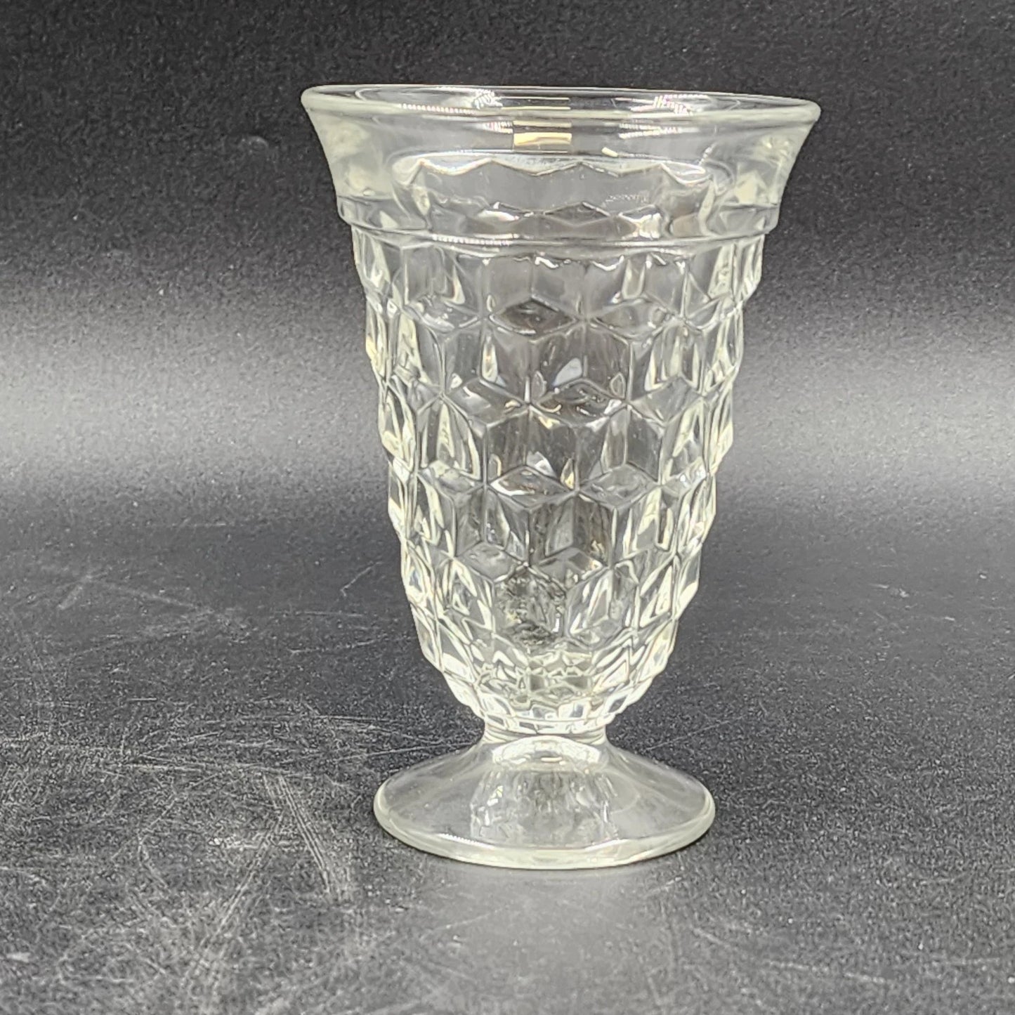 6 Fostoria American Clear Ice Tea Glasses Cubist Design Footed Pedestal Vintage