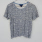 Karen Scott Blue White Geometric Print T-Shirt Top Women's Small 100% Cotton