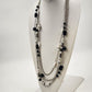 Silver Tone Chains w Black White & Silver Tone Beads Three Strand Necklace 17"
