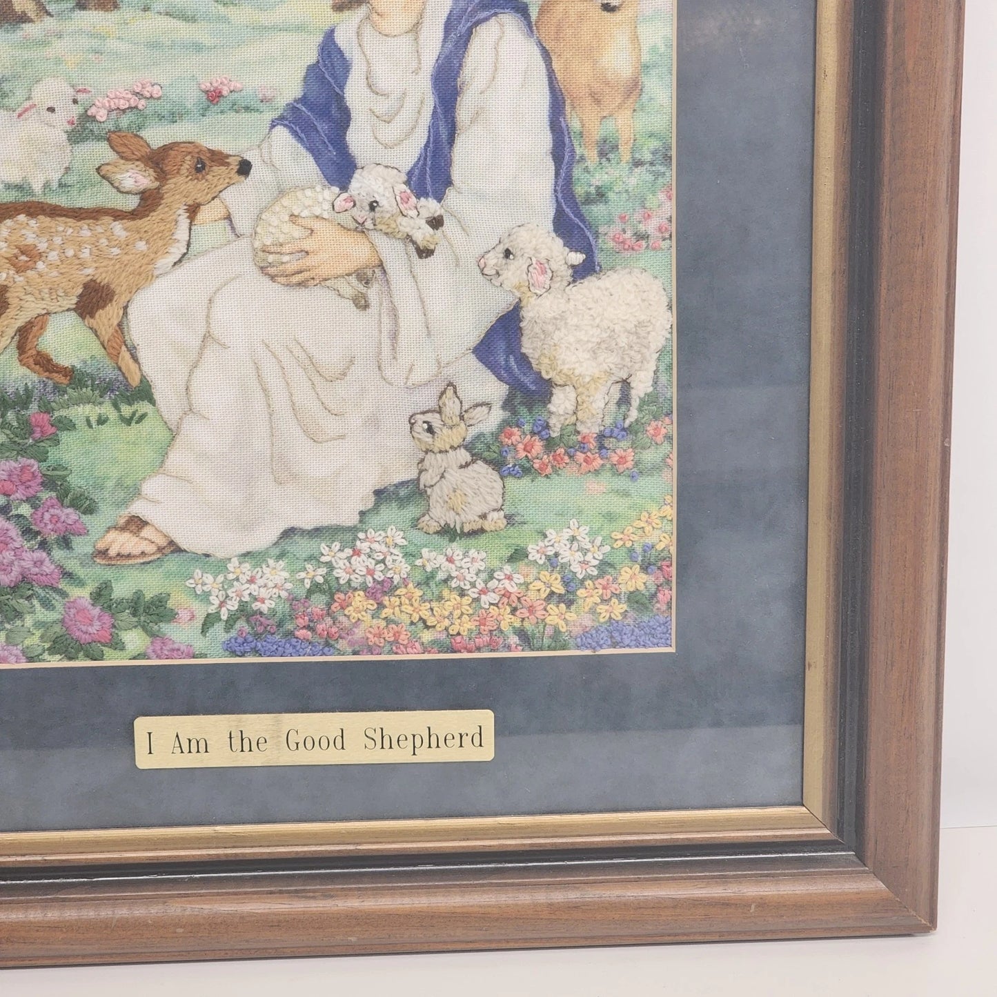 Framed Wall Art Jesus in Garden Surrounded by Animals "I Am the Good Shepherd"