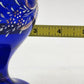 Art Nouveau Bohemian Cobalt Blue Glass Vase with Heavy Gold Gilding – 8" Tall – Dual Handles & Globe Top – Vintage European Display Piece