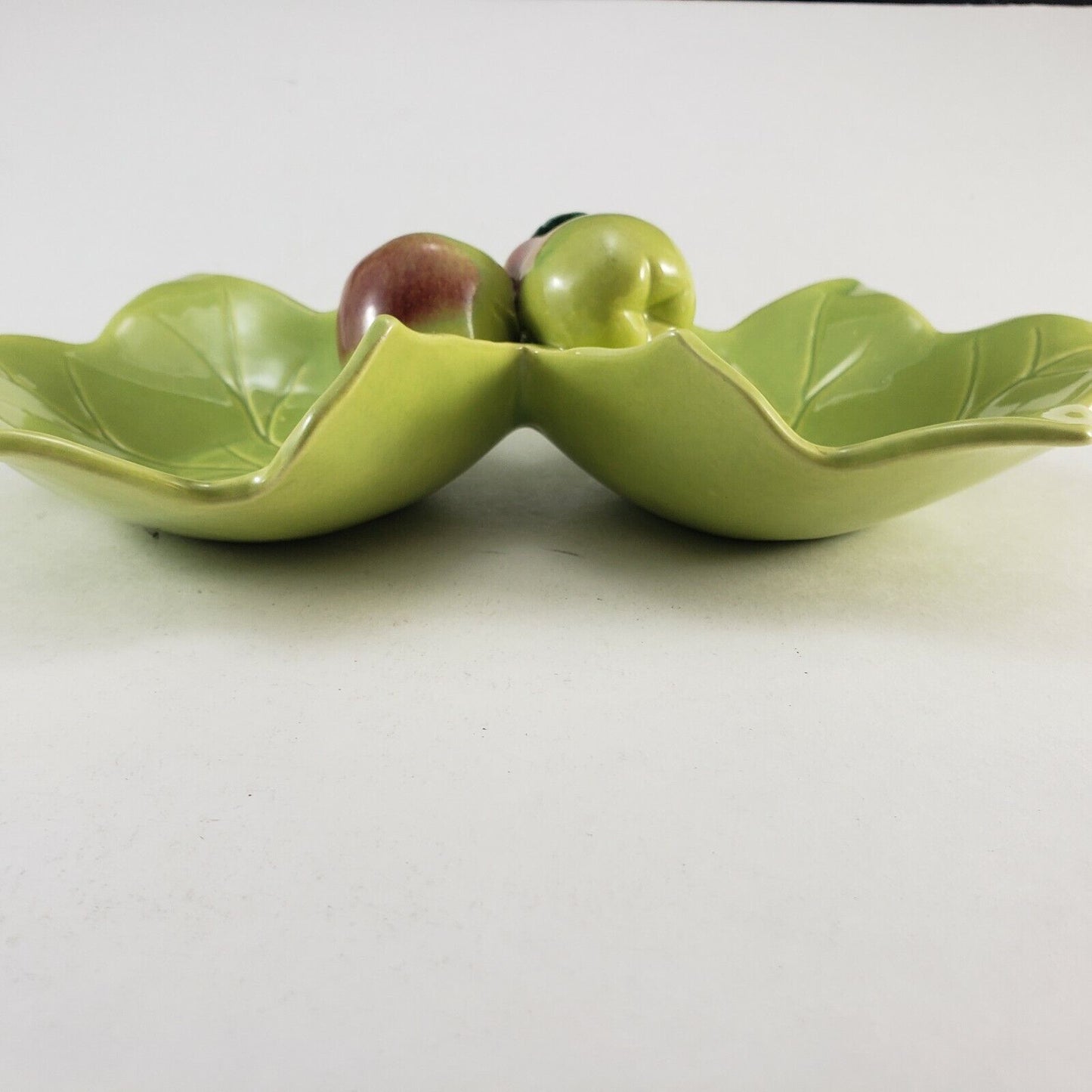 YONA California Fruit and Leaf Divided 2-Part Bowl Mid-Century 13½" Light Green