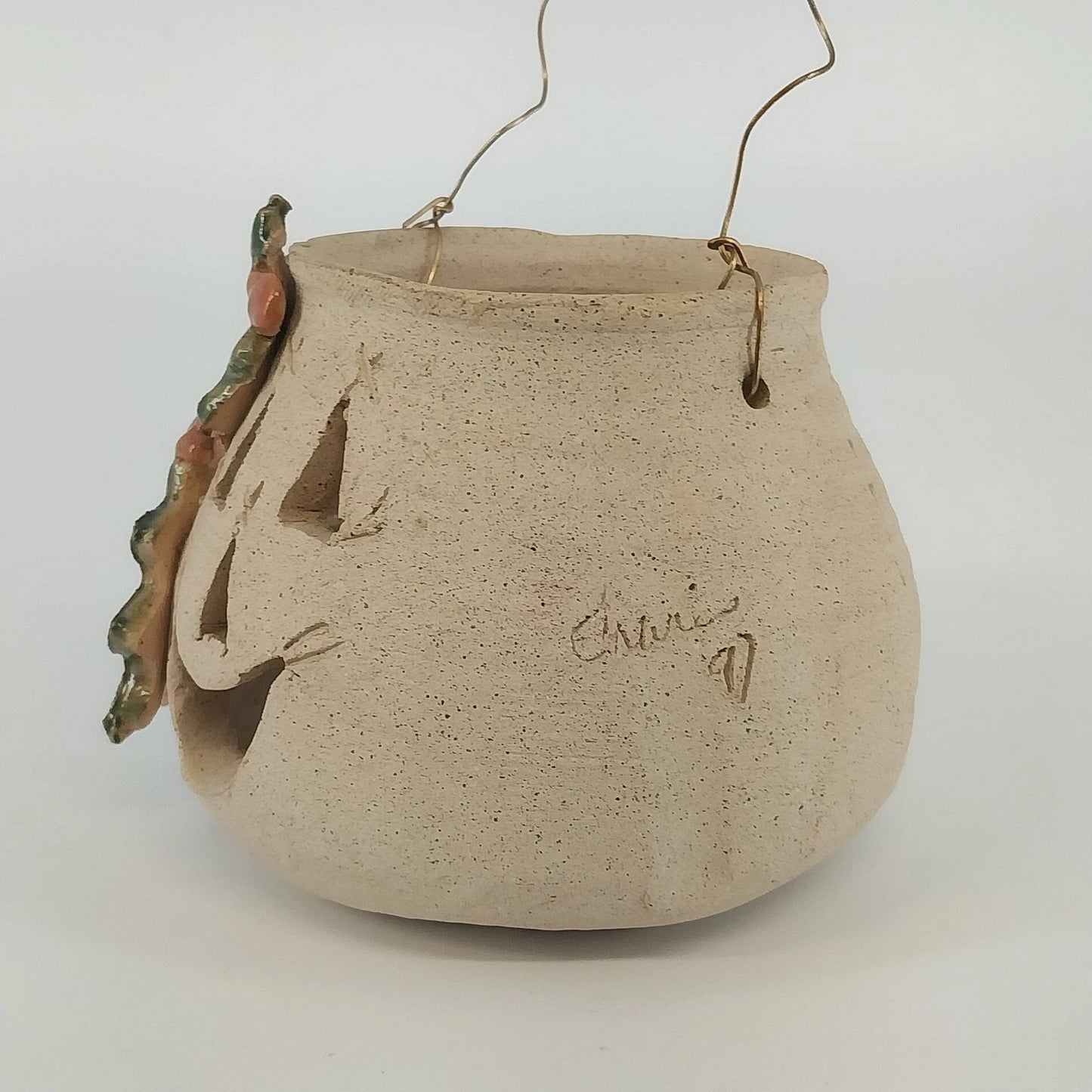 Handmade Studio Pottery Jack O Lantern Holly Candle Luminary 4" Vintage