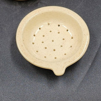 Ceramic Grease Drippings Jar w Lid Strainer Mushroom Homemade Pottery 1981 Vtg