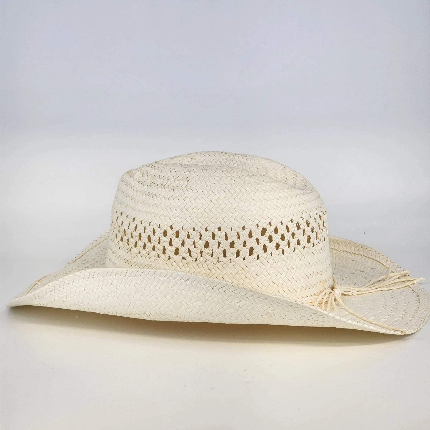 All White Straw Paper Woven Cowboy Hat Western Summer Sun Hat White Rope Band