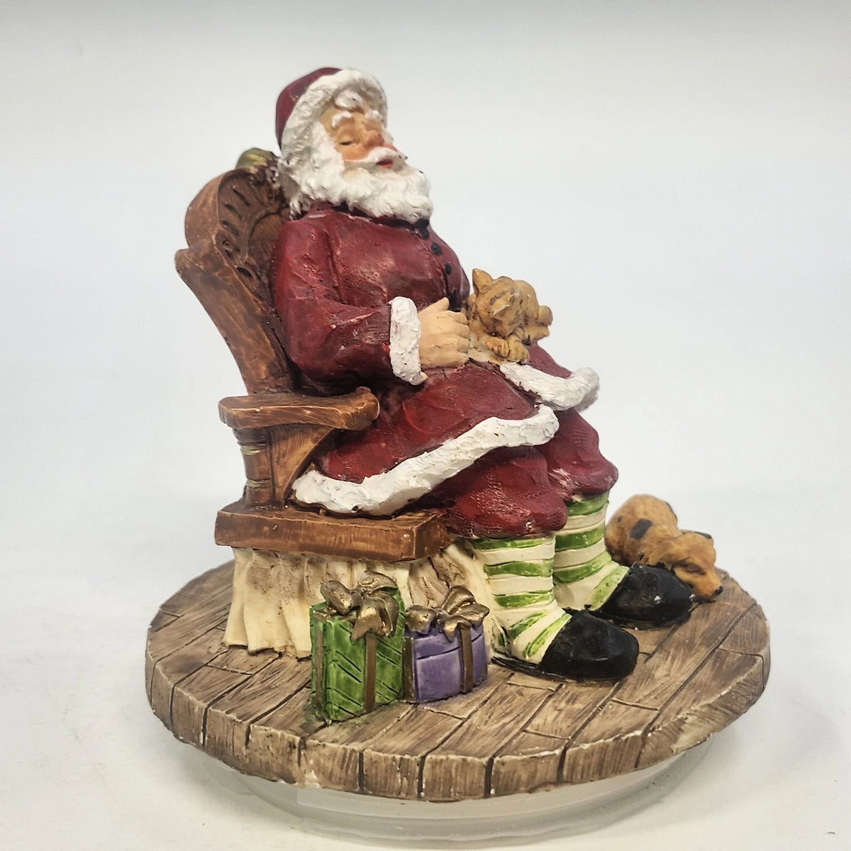 Candle-lite Sleeping Santa Candle Topper Figurine 4.25" Chair Cats Dog Gifts Vtg