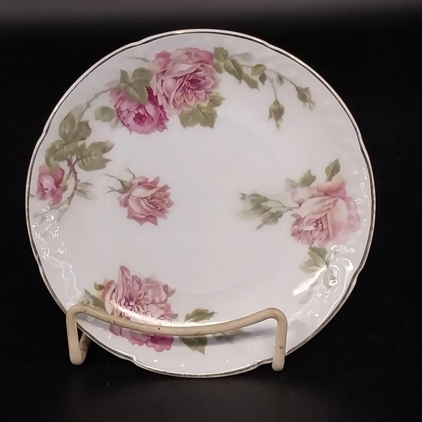 RC Monbijou Rosenthal Rose Bavaria Bread Plate Pink Floral Gold Scallop Germany