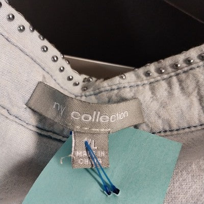 NY Collections Faded Blue Long Sleeve Button Front Shirt Blouse XL