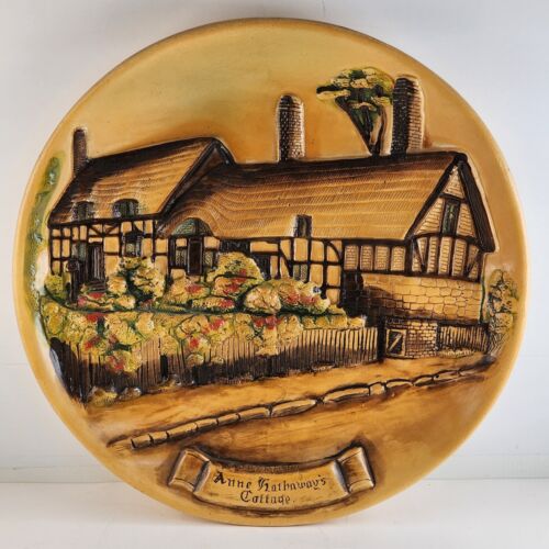Large Chalkware Hanging Plaque Anne Hathaway’s Cottage Shakespeare 14¼"