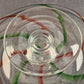 Hand Blown Clear Art Glass Pedestal Cake Plate Red Green Swirls 12.5" d x 5.5" h