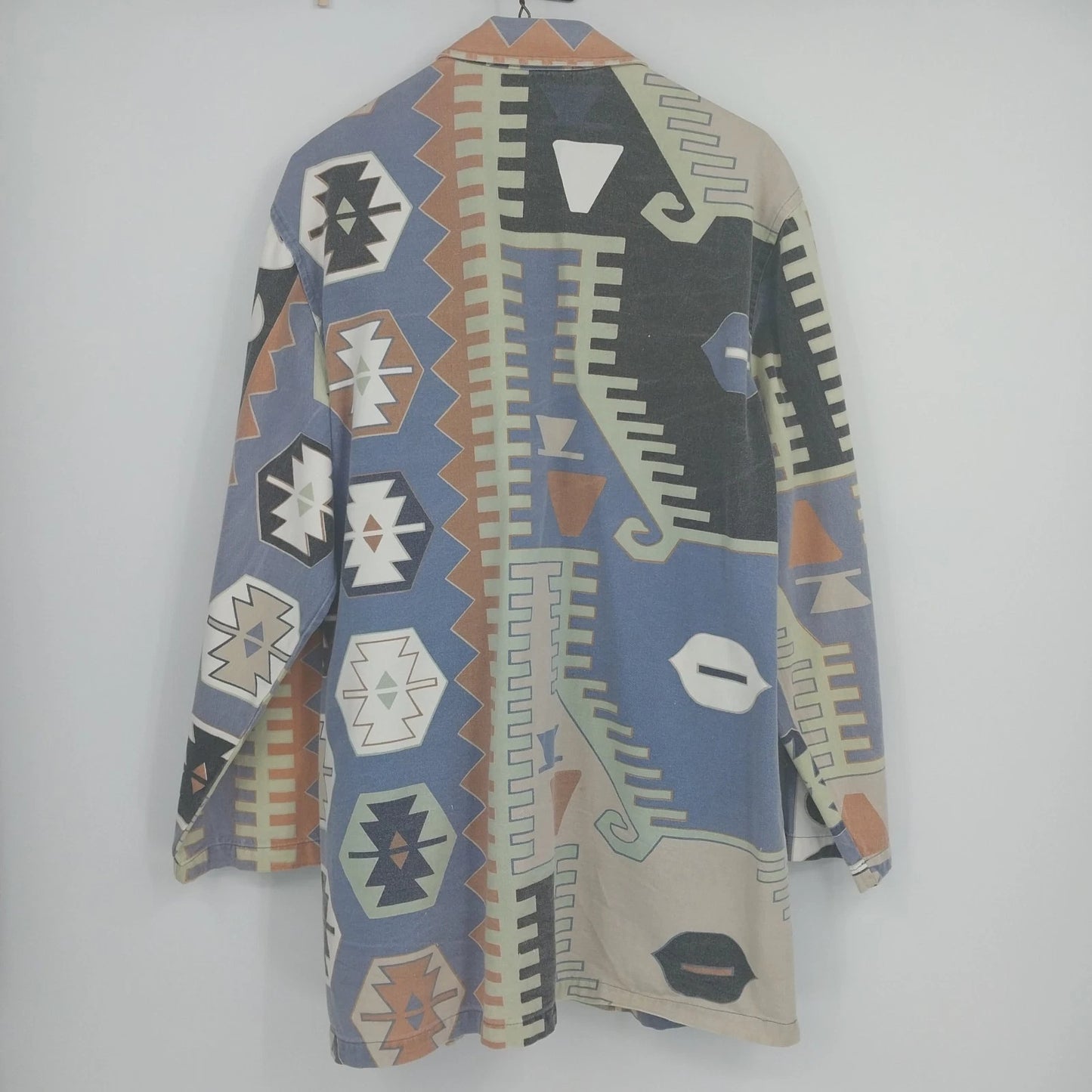 Geometric Blazer Pants Suit Set Blue Southwest Aztec Cotton Size 1 Vintage