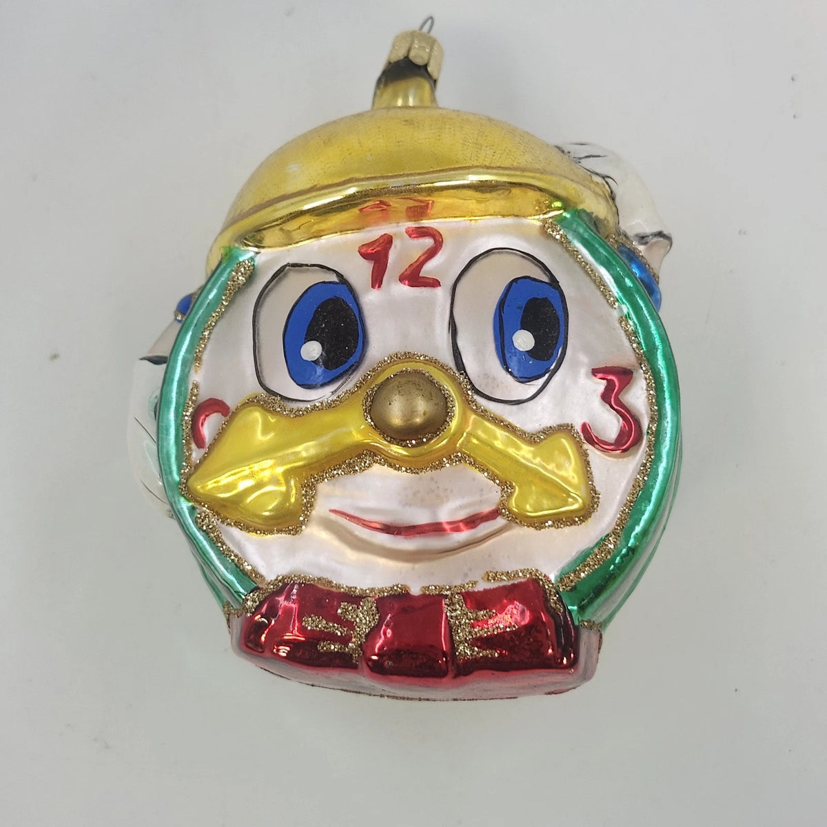 Hickory Dickory Dock Mouse Clock Blown Glass Christmas Ornament 4.5" Cap & Tie