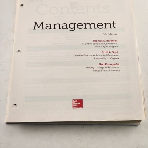 M: Management Start Here Loose Leaf Book Bateman Snell Konopaske Paperback 2018