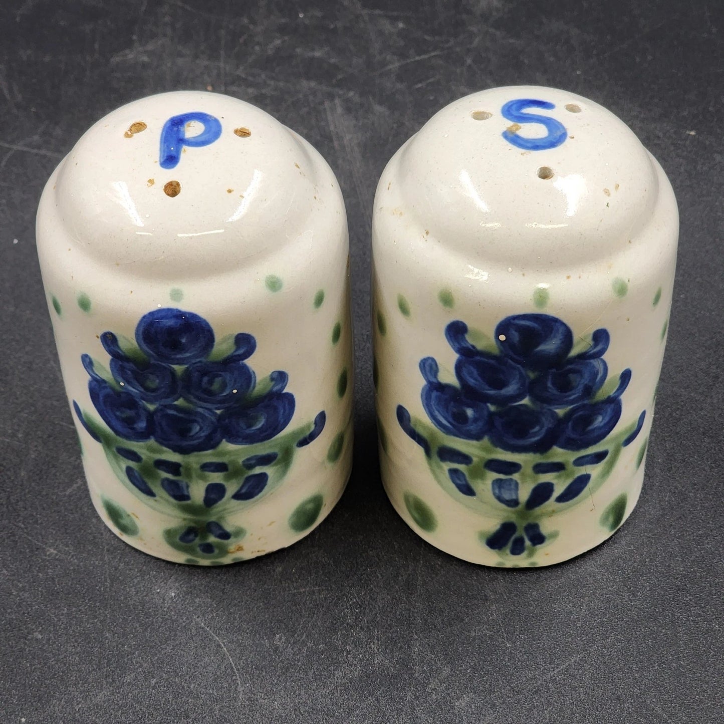 Hadley Oversized Salt & Pepper Shakers Blueberry Bouquet Hand-Painted Vintage