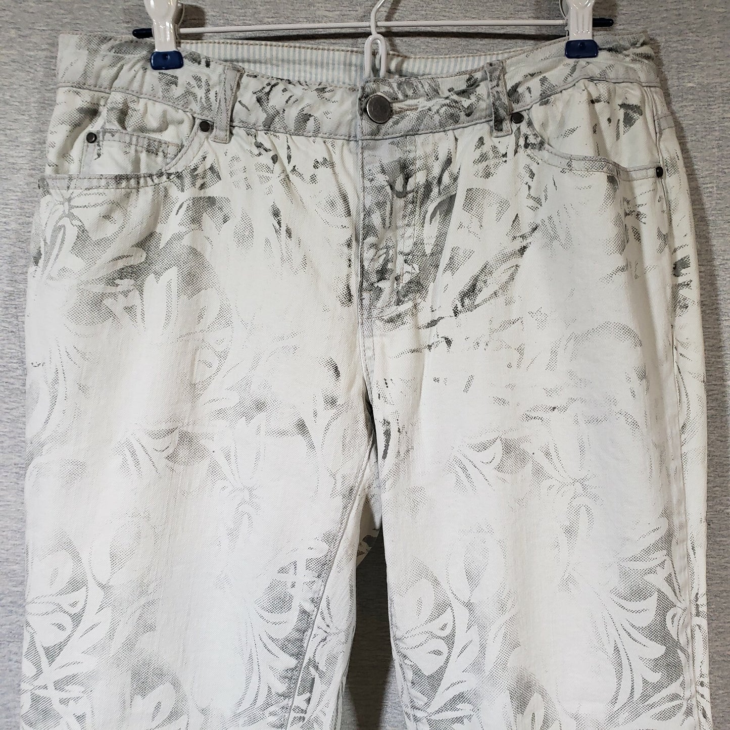 Soft Surroundings Sz 4 White Faded Floral Print Stretch Skinny Denim Jeans 30x32