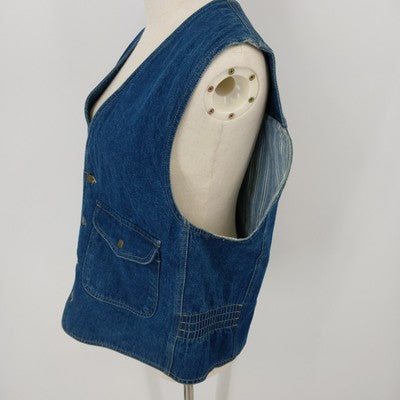 Liz Wear Denim Vest Size L 100% Cotton V-Neck Sleeveless Pockets Metal Buttons