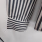 Tracy M Black White Striped Zip Front Blouse Women Large