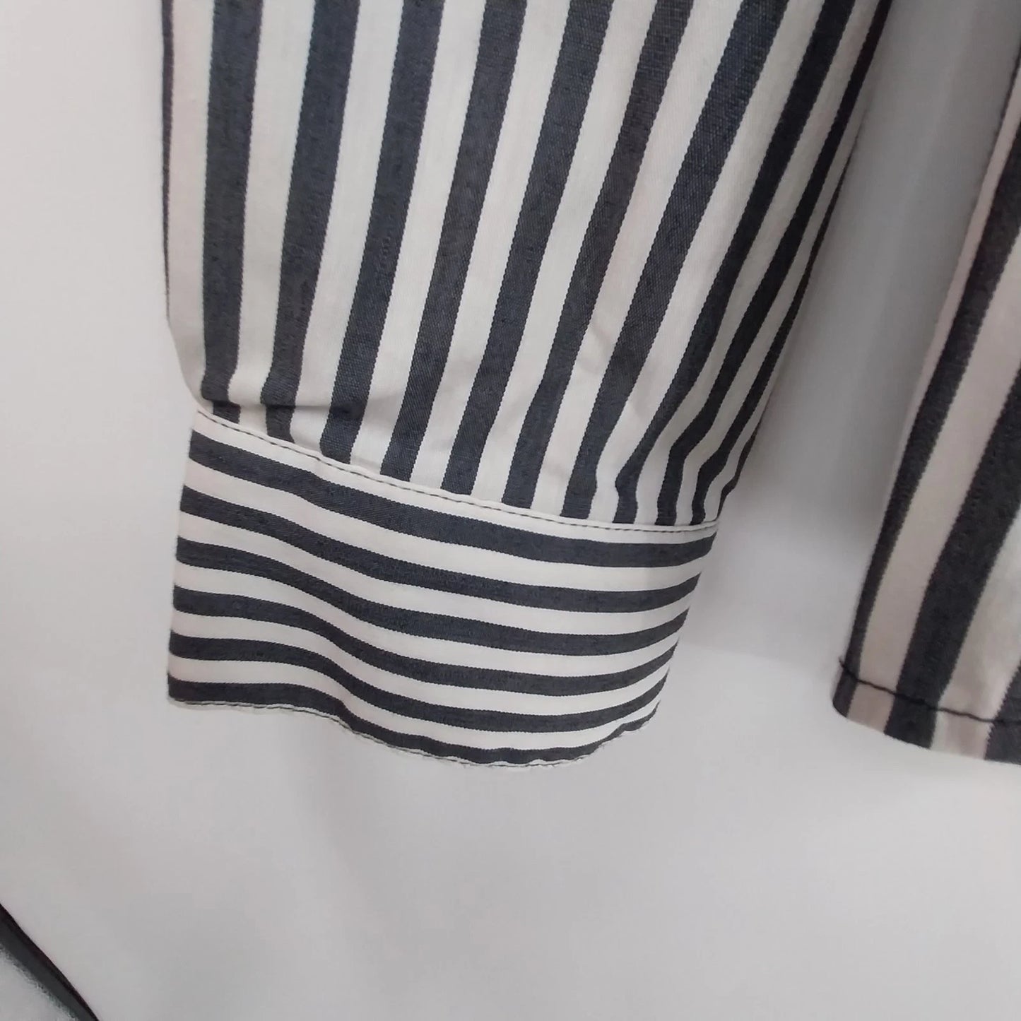 Tracy M Black White Striped Zip Front Blouse Women Large