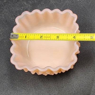 Fenton Hobnail Pastel Pink Milk Glass Candy Dish 4.25" Square Compote Vintage