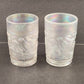 2 Imperial Robin Bird Tumblers Icy White Iridescent Carnival Glass Embossed 8 oz