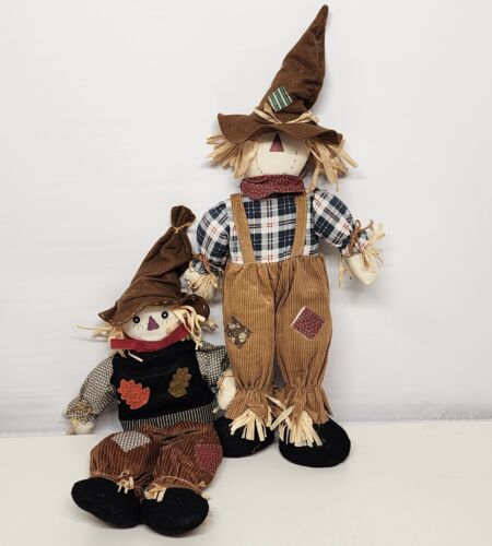 2 Fall Decor Thanksgiving Scarecrow Dolls A Shelf Sitter 16" and a Standing 26"