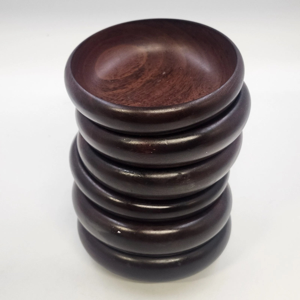 Haitian Wooden Salad Bowl Set 6 Pc Small & 1 Pc Large Serving Dish 9.75" 1970s