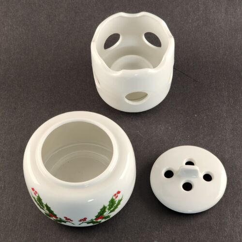 Holly Berry Pattern Tea Light Fragrance Warmer Three Piece Unit Vintage Japan