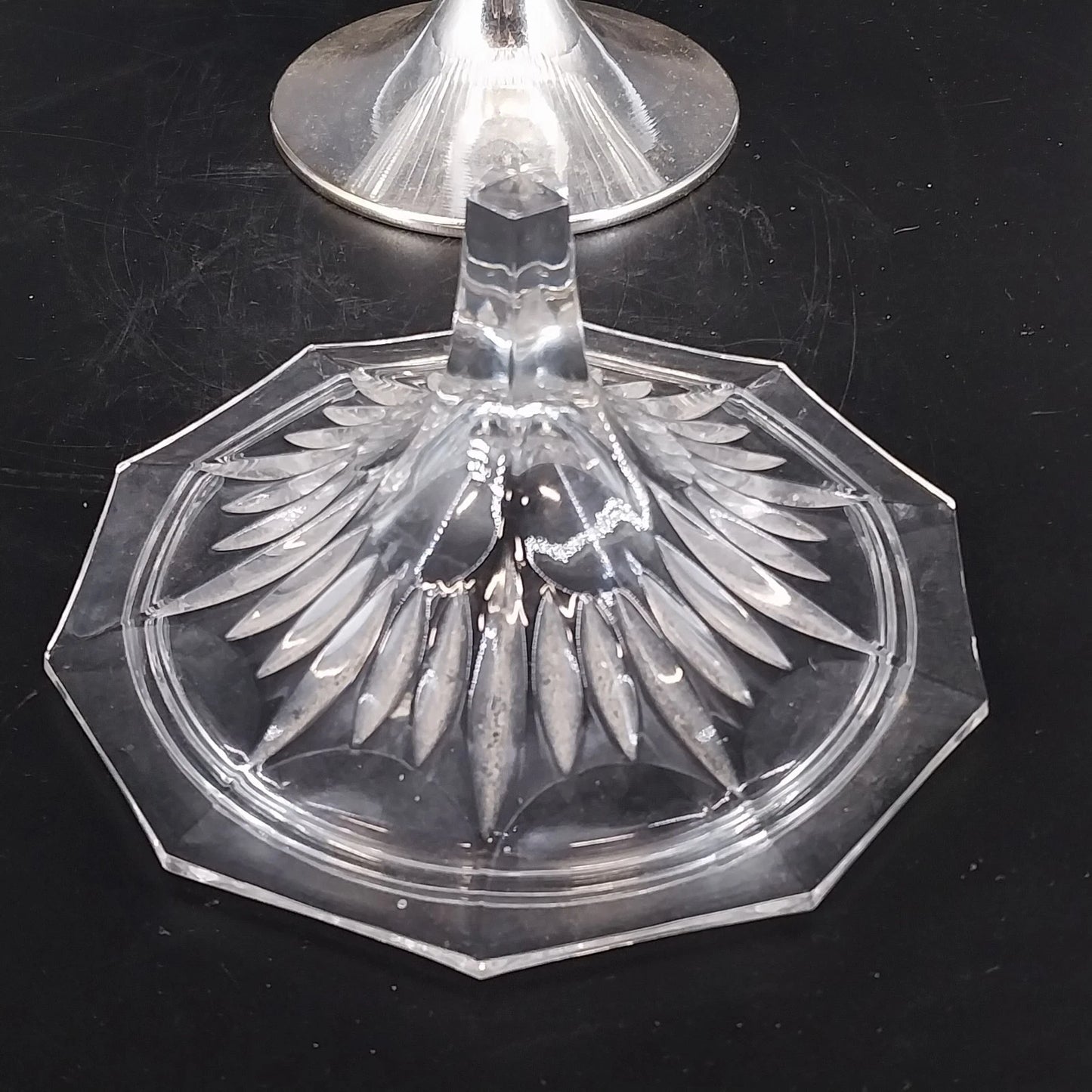 Heavy Glass Thumbprint Candy Dish Compote w Lid Silver Metal Base 7" Vintage