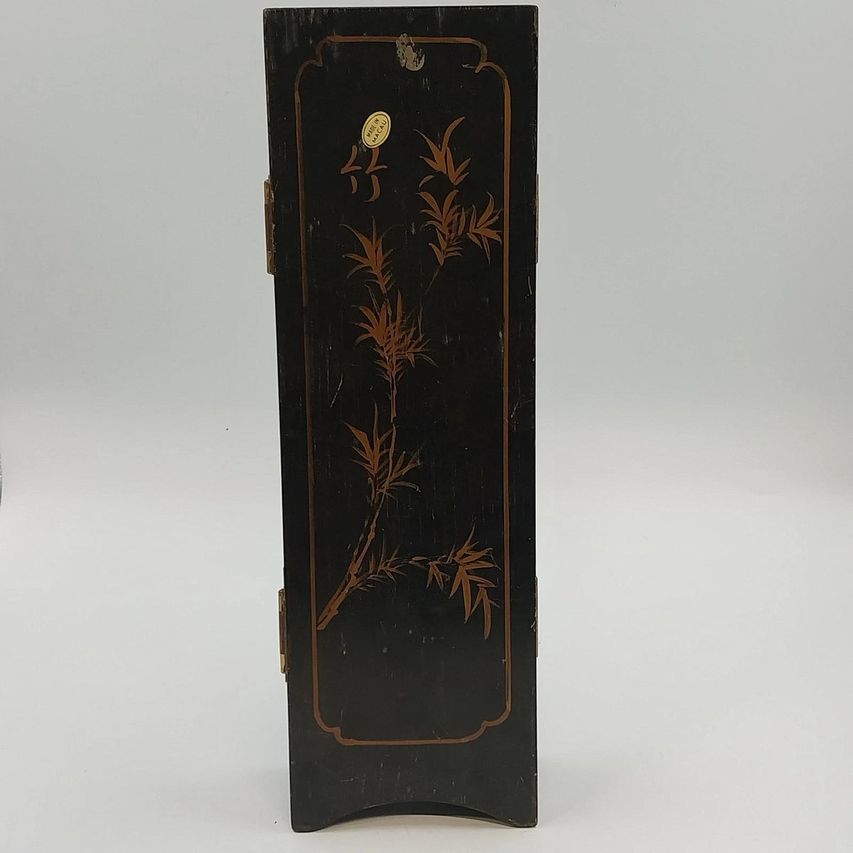 Macau Black Lacquer Soapstone 4-Panel Asian Tabletop Folding Screen 18" x 14"