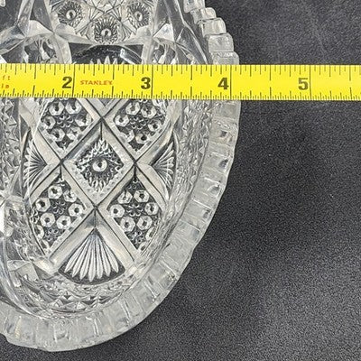 Imperial Glass Nucut Lead Crystal Oval Serving Bowl Sawtooth Edge 6.5" Vtg 50s