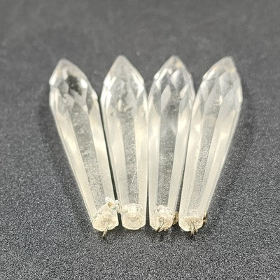 4 Icicle Spear Crystal Glass Antique Chandelier Prisms 3"x0.5" w Wire Connector