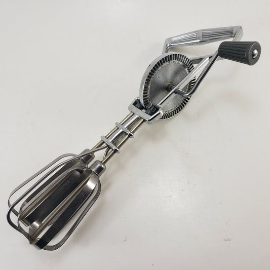 Vintage Hand Mixer Stainless Steel Metal handle Grey Knob Kitchen Utensil 11¼"