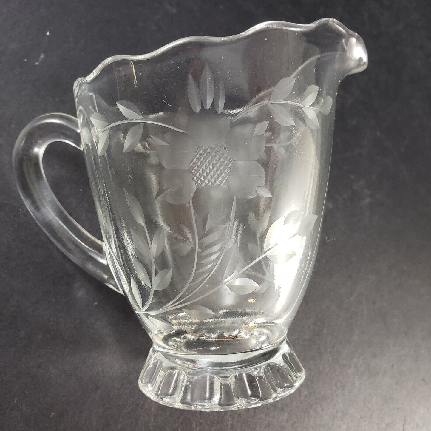 Viking Etched Glass Cream Sugar Clear Pattern Set Vintage Depression Flower