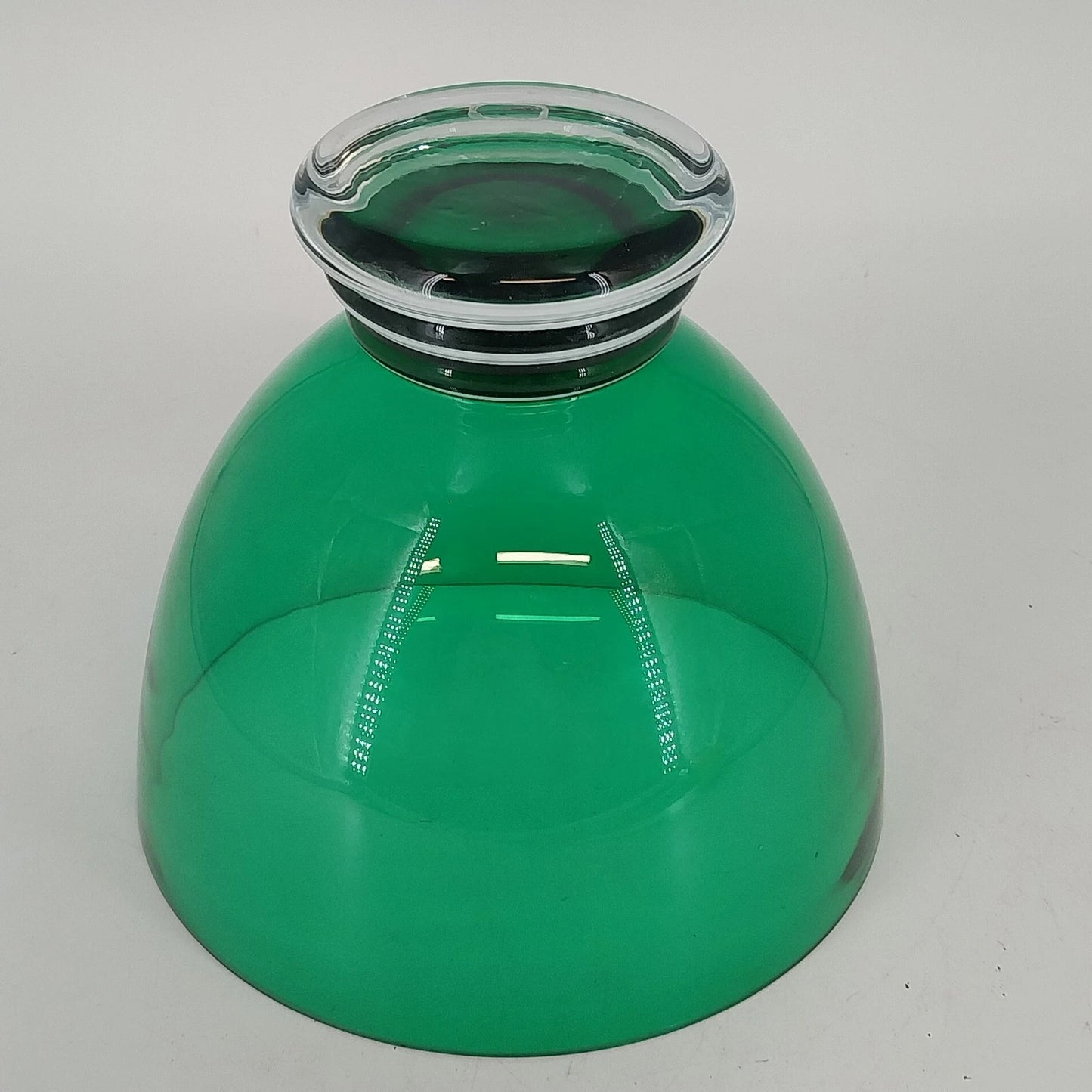 Crate & Barrel Emerald Green Art Glass Bowl Clear Base MCM Centerpiece Poland