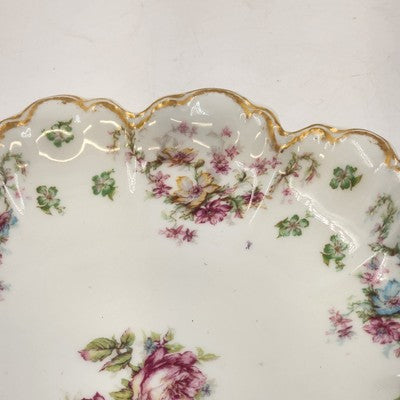 Haviland Limoges France Serving Plate Rose Colorful Flowers Gold Scallop Edge 9"