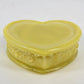 Degenhart Slag Glass Heart Trinket Dresser Box Yellow Mustard Caramel Swirl 3.5"